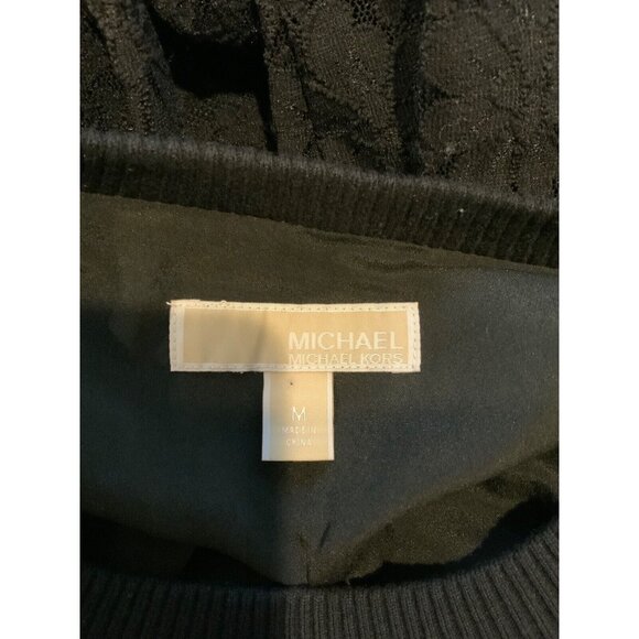 Michael Kors Black Floral Lace Long Sleeve Shirt W/Striped Elastic, Size M - Picture 8 of 8